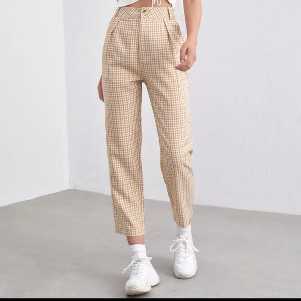 SHEIN Slant Pocket Plaid Print Pants